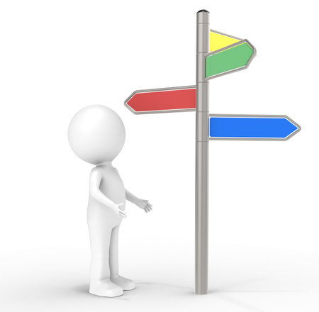 3D human standing infront of a Signpost. Internet and Marketing Conceptの写真素材