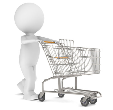 3d human character with an empty Shopping Trolley. Isolated の写真素材