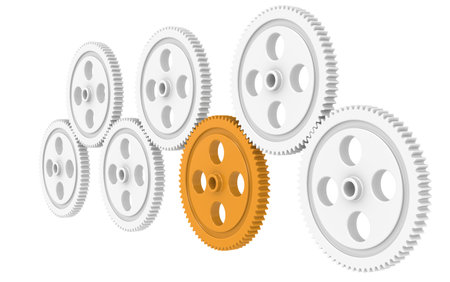 7X Gears, one Orange. Isolatedの写真素材