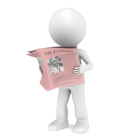 3D little human character Reading a Financial News Paper. の写真素材
