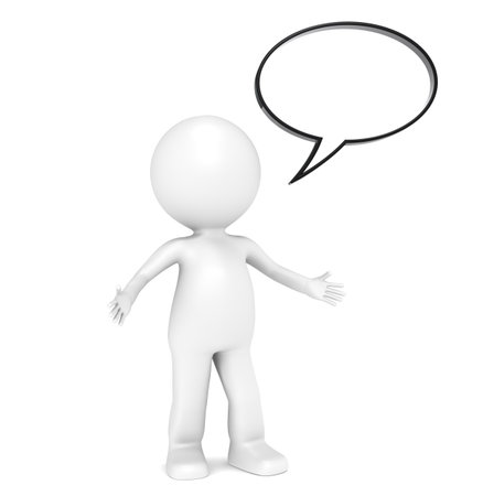 3D little human character with a Speech bubble. Blank for copy space.の写真素材