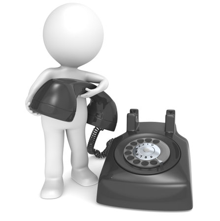 3D little human character with a Black Telephone. People series.の写真素材