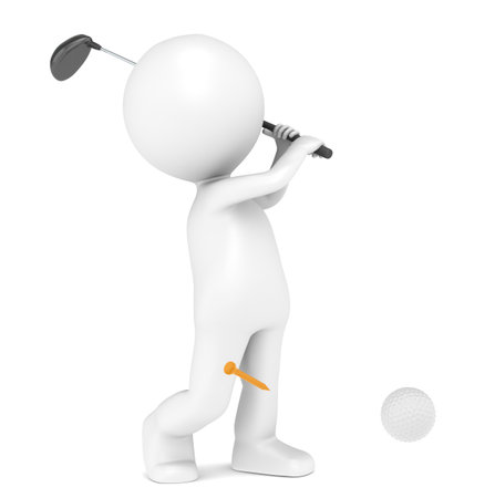 3D little human character Playing Golf. Ball and Tee. People series.の写真素材