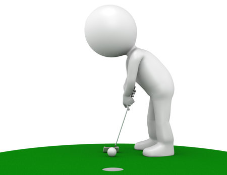 3D little human character The Golfer making a putt on Green. People series.の写真素材