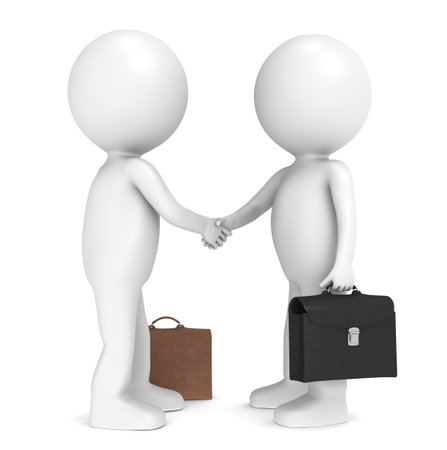 3D little human character X2 shaking hands. People series.の写真素材