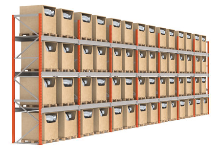 Warehouse Shelves with prioducts, side view. の写真素材