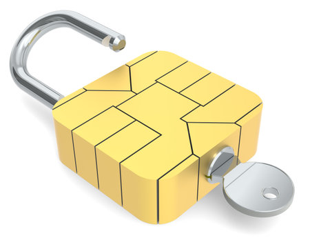 A Sim Card Chip made like a Padlock.の写真素材