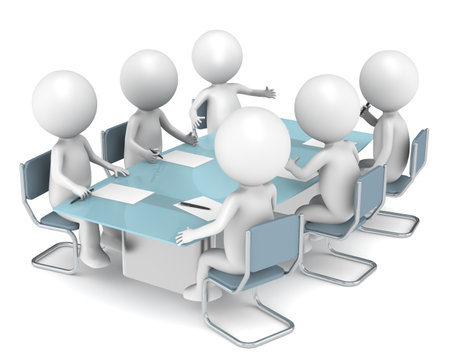 3D little human characters X6 in the meeting room. Business People series.の写真素材