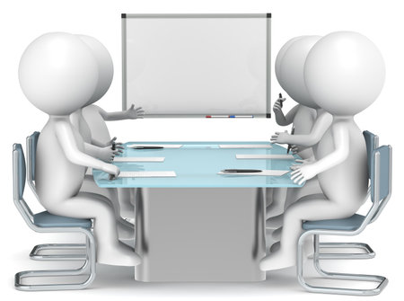 3D little human characters X6 with a Whiteboard. Business People series.の写真素材