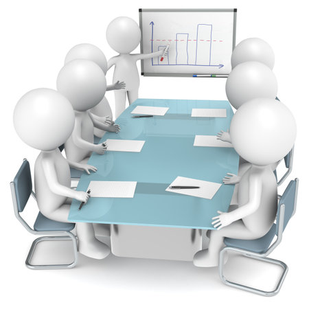 3D little human characters X7 during a Presentation. Business People series.の写真素材