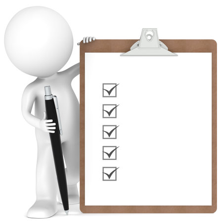3D little human character holding a Clipboard with Checklist and a Pen. Black color 3D little human character holding a Clipboard with Checklist and a Pen. Black color