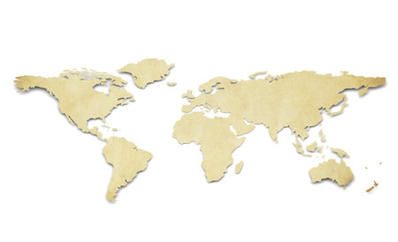 A World Map in 3D. Paper Shape, thin and Antique style. の写真素材