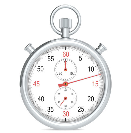 Stopwatch. Chrome, front view and red hands.の写真素材