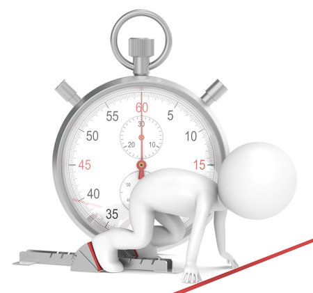 3D little human character The Athlete on the start line. Stopwatch. People series.の写真素材