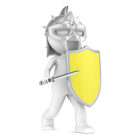 3D little human character The Gladiator with a Virus Shield. People series.の写真素材