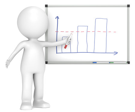 3D little human character with Whiteboard. Graph.  Business People series.の写真素材