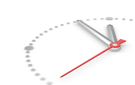 Perspective view of a clock with hands pointing at five to twelve. Steel Perspective view of a clock with hands pointing at five to twelve. Steel