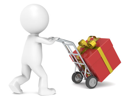 3D little human character delivering a Christmas Present. People series.の写真素材