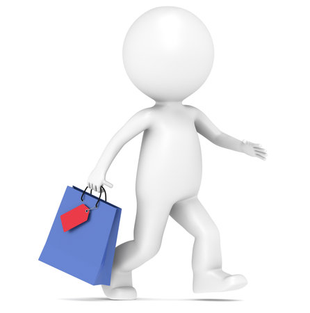 3D little human character Running with Shopping Bag. People series.の写真素材