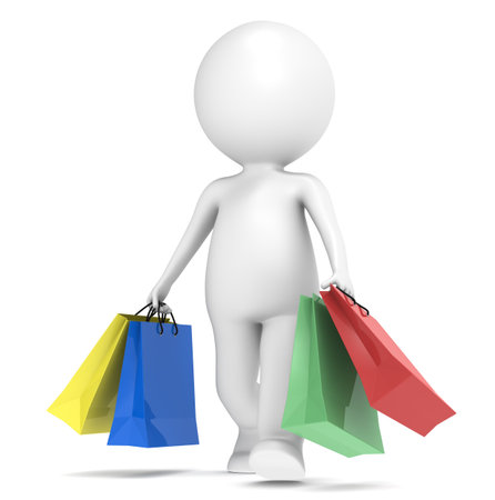 3D little human character Shopping. Shopping bags X 4 colors. People series.の写真素材