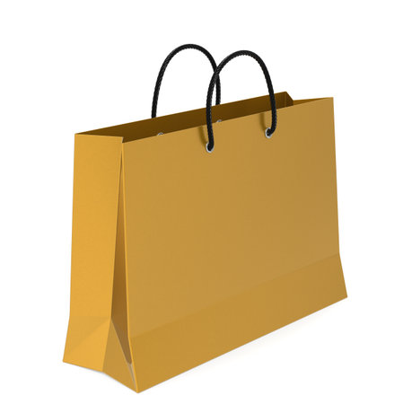 A Golden Shopping Bag. White Background.の写真素材
