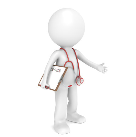3D little human character The Doctor. Red theme. People series.の写真素材