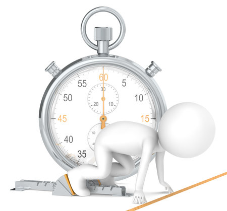 3D little human character The Athlete on the start line. Stopwatch Orange Theme color. People series.の写真素材