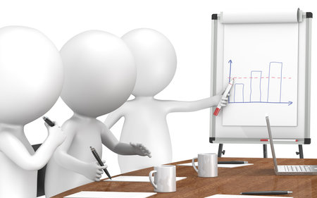 3D little human characters X3 during a Presentation on a Flip Chart. Business People series: Classicの写真素材