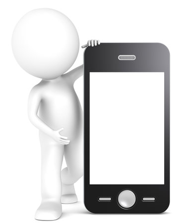 3D little human character with a Smart Phone. Blank Screen for copy space. People series.の写真素材