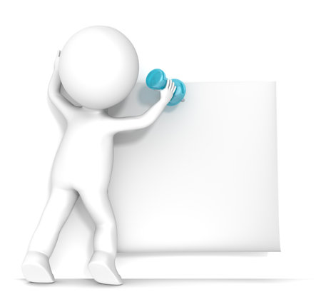 3D little human character attaching a Sticky Note with a Pushpin  Blank For Copy Space  People series の写真素材