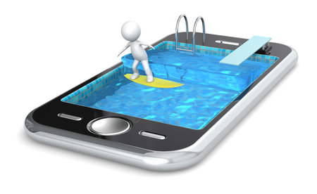 3D little human character Surfing on a Smart Phone. People Series.の写真素材