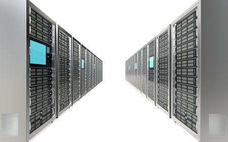 Row of Server Racks. White background.の写真素材