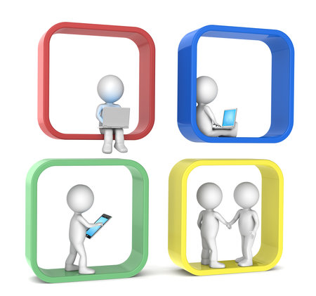 3D little human character X 4  Abstract social network  Color version  People series の写真素材