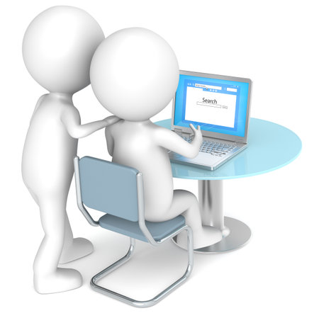 3D little human characters X2 looking at a Web Page Business People series 3D little human characters X2 looking at a Web Page Business People series