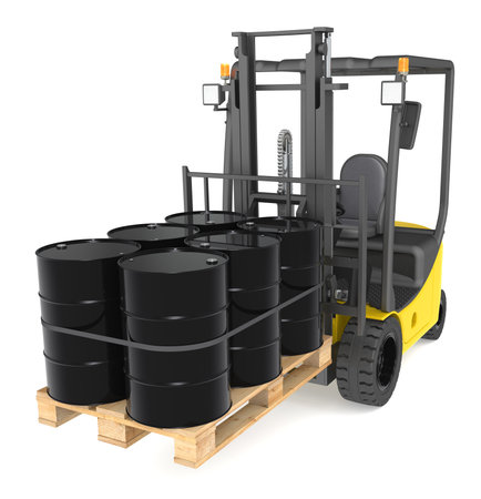 Forklift Truck with a pallet of Oil Drums. Warehouse and logistics series.の写真素材
