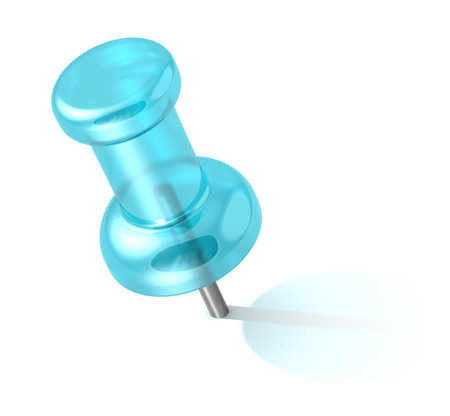 Close up of a Blue Push Pin of semi Transparent plastic. Shadow.の写真素材
