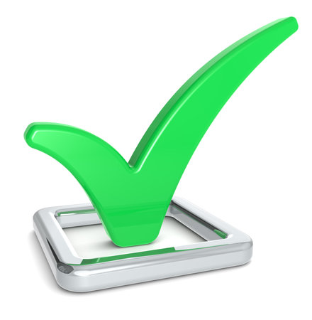 Check Mark in Check Box. Green and metal.の写真素材