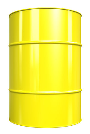 Classic Oil Drum. Yellow, isolated on white.の写真素材