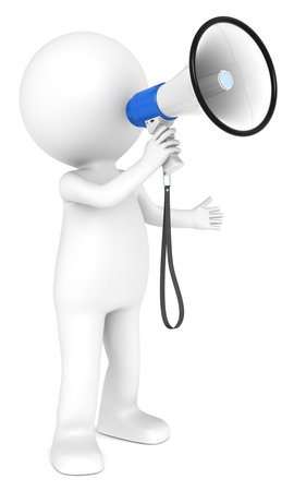 3d little human character with a white and Blue Megaphone   People series の写真素材