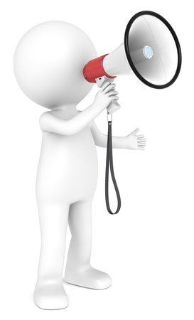 3d little human character with a white and Red Megaphone   People series の写真素材