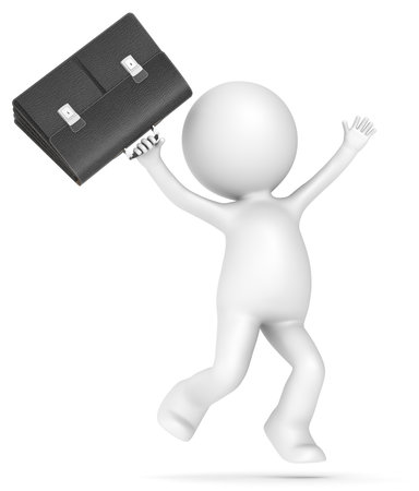 Success in business  3D little human character with a briefcase jumping of joy  Black leather の写真素材