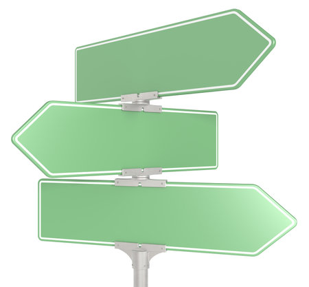 Blank directional road signs X 3. Green for Copy Space. Isolated. Blank directional road signs X 3. Green for Copy Space. Isolated.