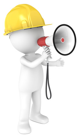 3D little human character The Builder with a Megaphone  People series の写真素材