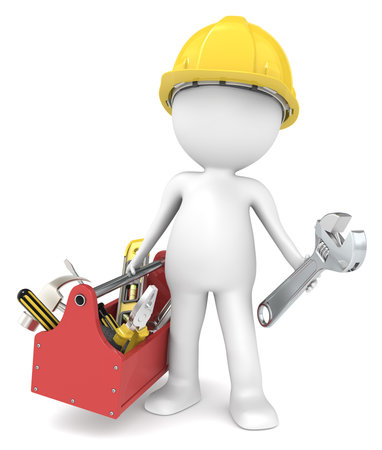 The Handyman  3D little human character The Builder with a toolbox People series の写真素材