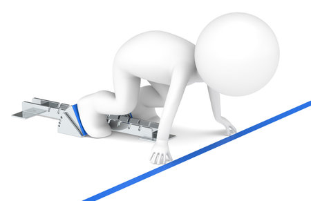 3D little human character The athlete at the Start Block  Blue  People Sports seriesの写真素材
