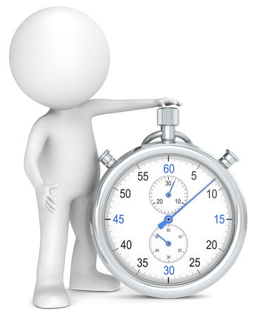 3D little human character with a Stopwatch. Blue and Metal. People series.の写真素材