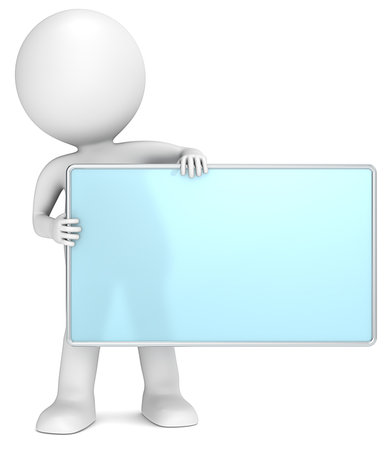 3D little human character The Messenger holding an empty Board  Frosted glass and chrome  People series の写真素材