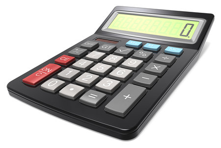 Classic Black Calculator on white background の写真素材