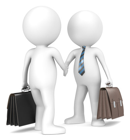 3D little human character the Business Man X2 shaking hands  Blue and Black striped tie People series の写真素材