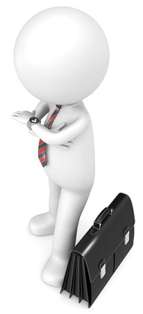 3D little human character the Business Man looking at his watch. Red and Black theme color. People series.の写真素材